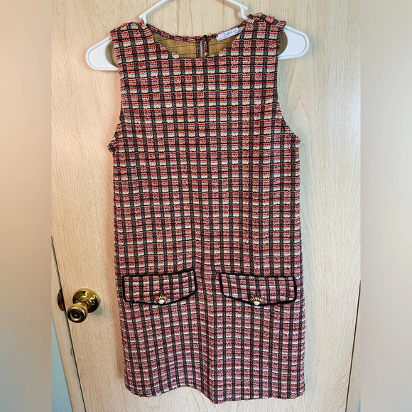 ZARA BASIC Retro 60s style PLAID Tweed Dress Pockets sz SMALL - EUC - Picture 1 of 10